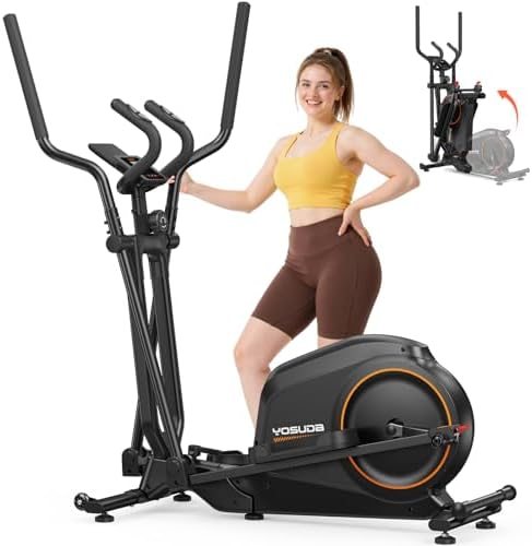YOSUDA foldable compact elliptical machine standing in a living room