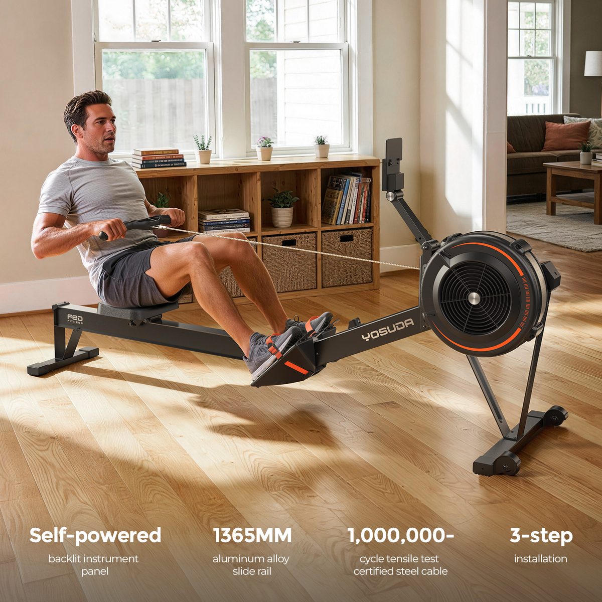 yosuda self powered rowing machine living room