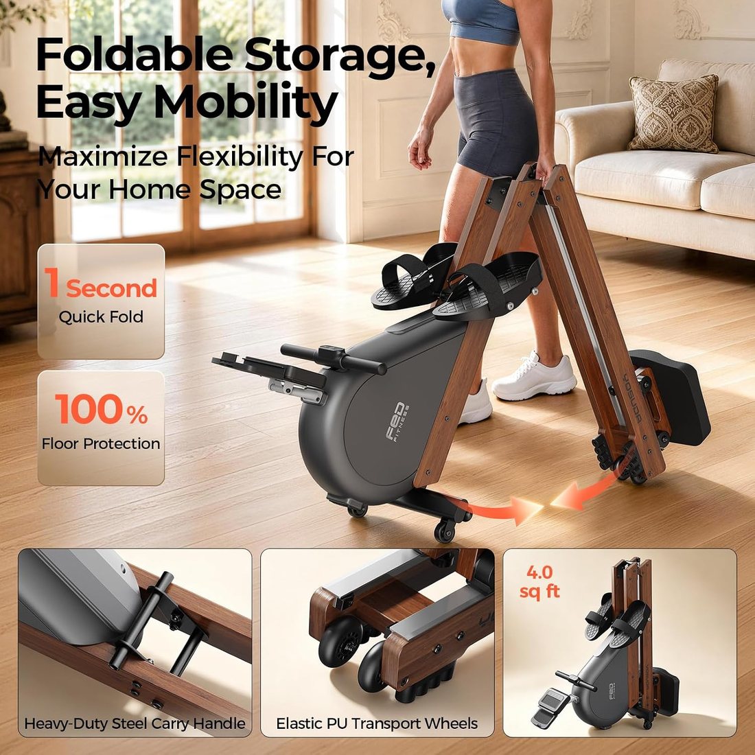 Wooden Self-Powered Magnetic Rower RM11 view 5